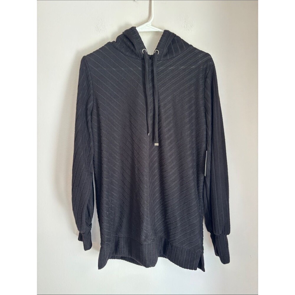 Nine West Black Hooded chevron Knit Pullover oversized sweatshirt MED NWT cozy